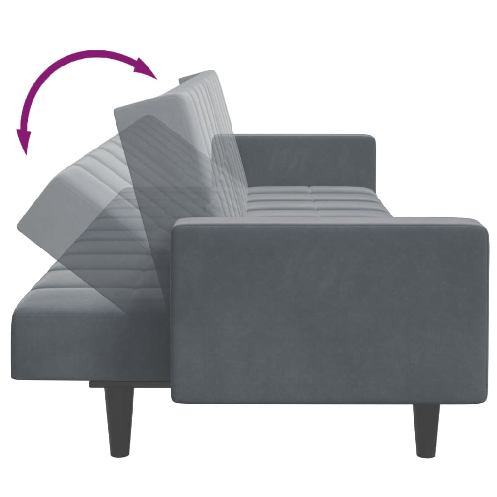 Canapé-lit à 2 places avec repose-pied gris foncé velours - XIOS