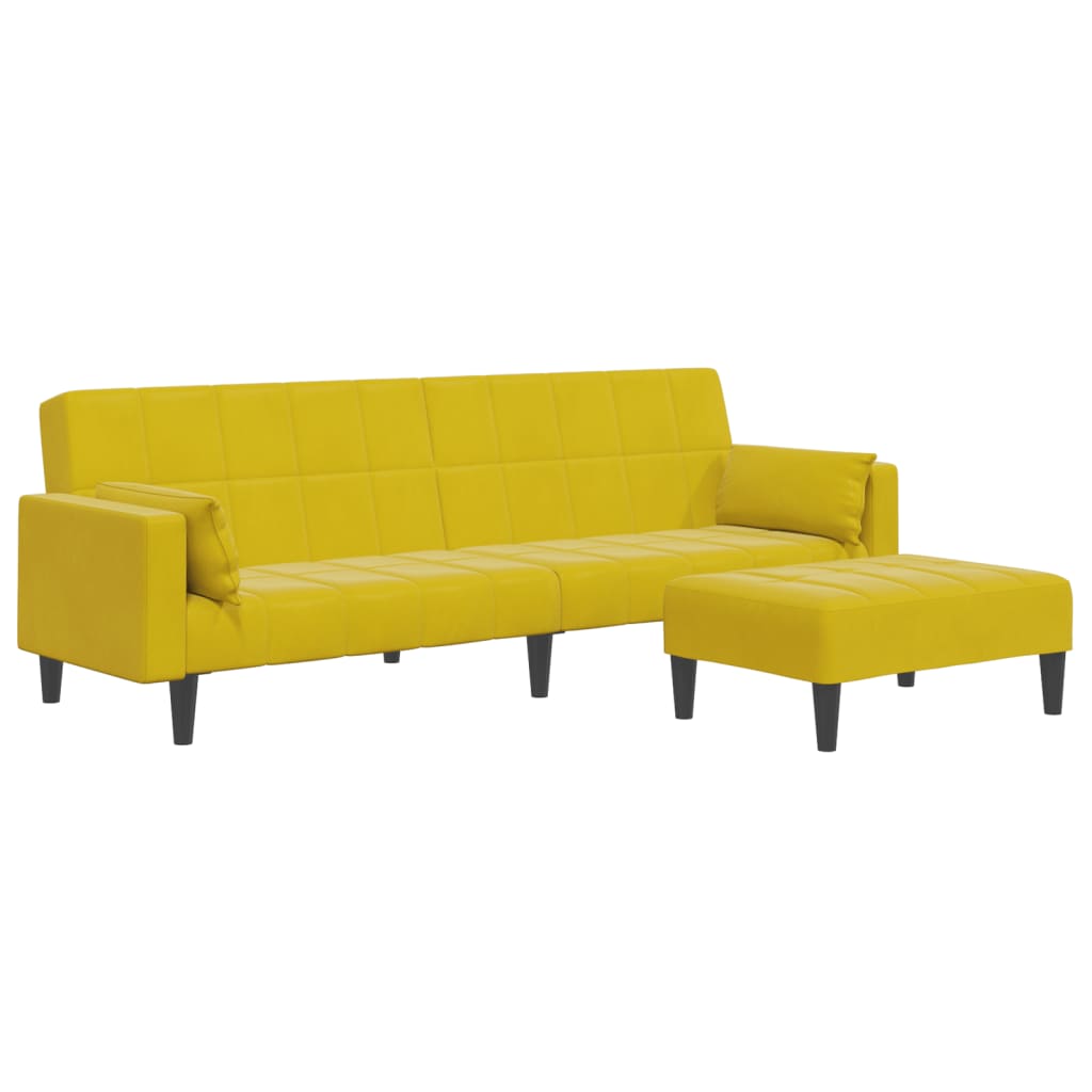 Canapé-lit à 2 places avec repose-pied jaune velours - XIOS