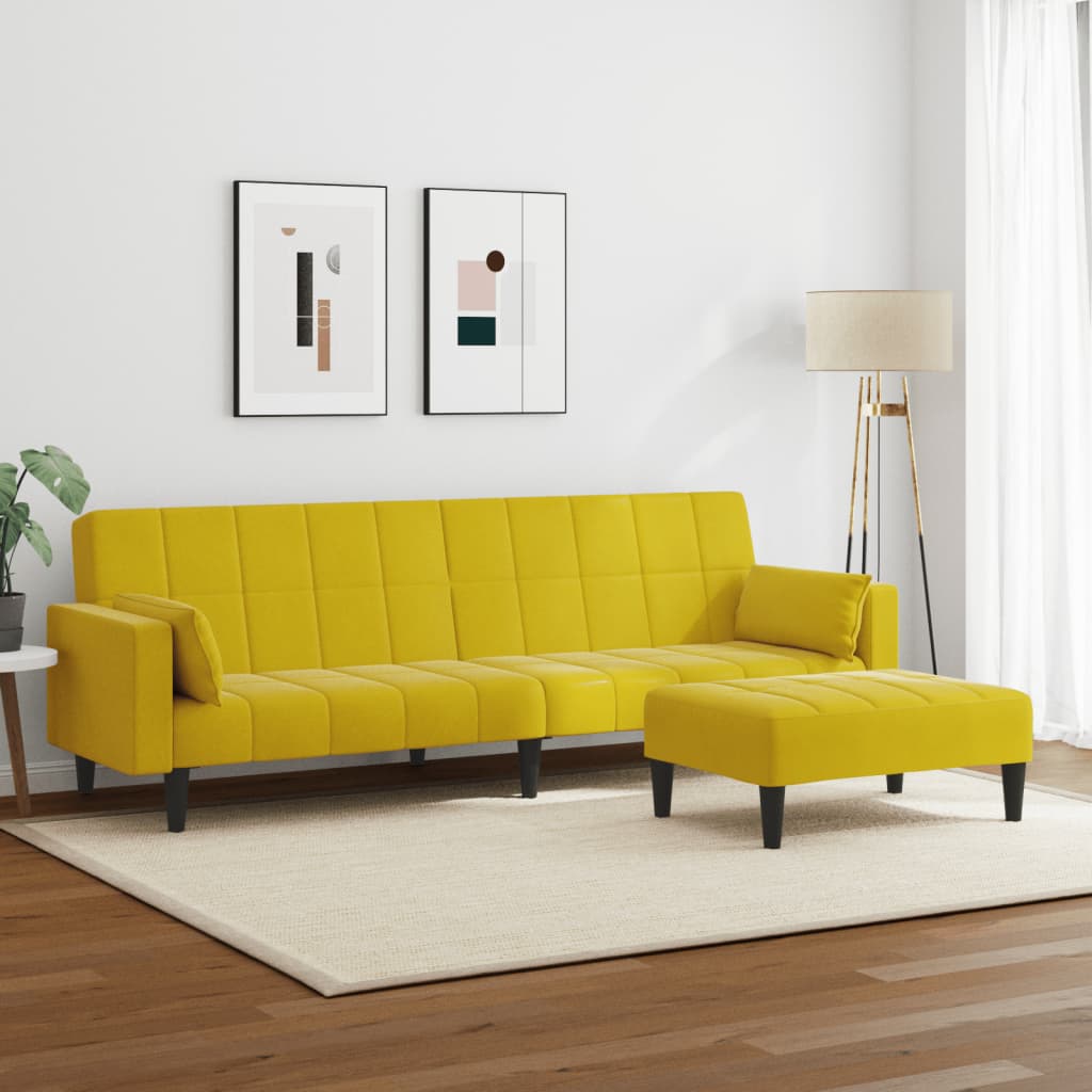 Canapé-lit à 2 places avec repose-pied jaune velours - XIOS