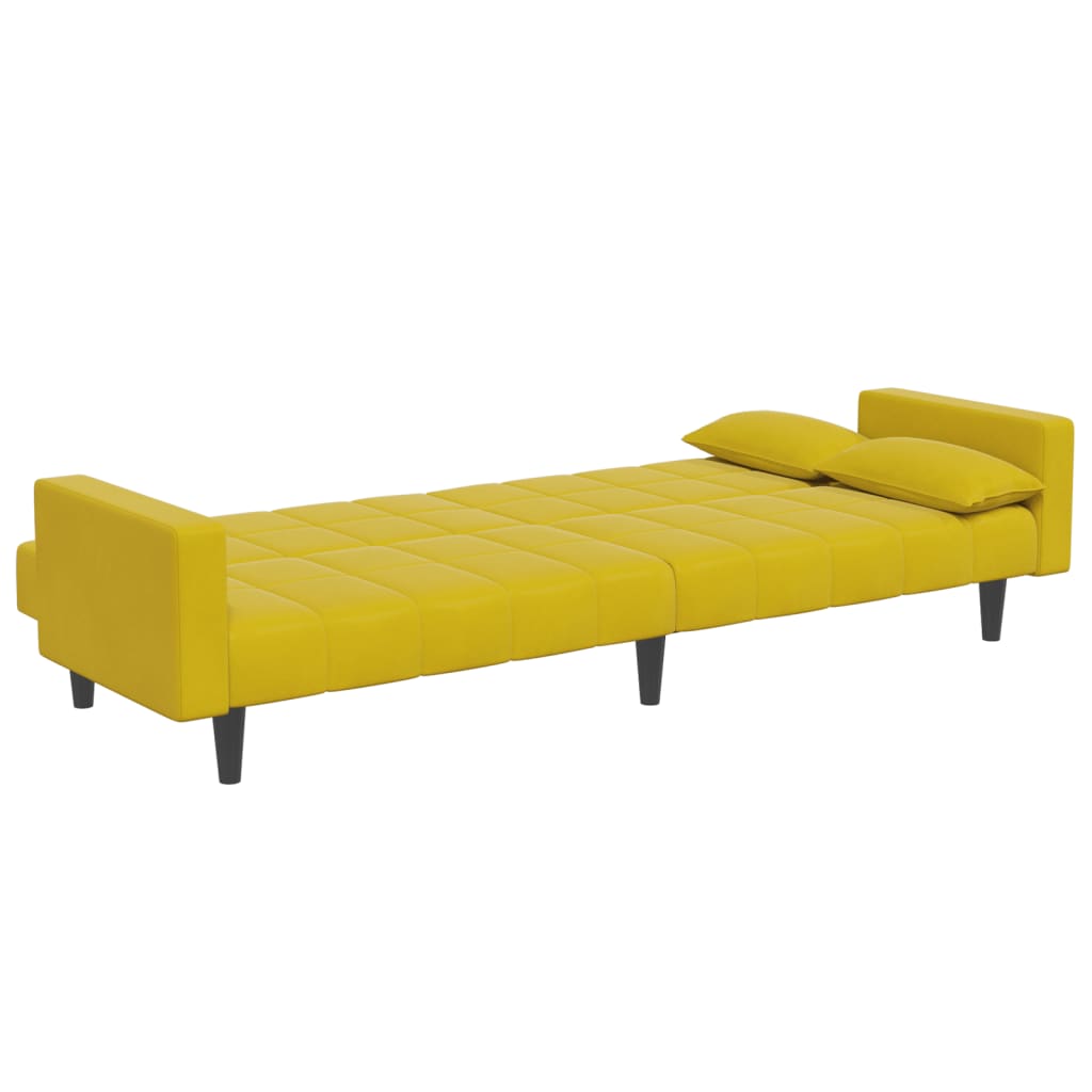 Canapé-lit à 2 places avec repose-pied jaune velours - XIOS