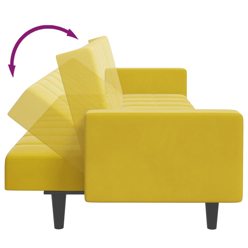 Canapé-lit à 2 places avec repose-pied jaune velours - XIOS