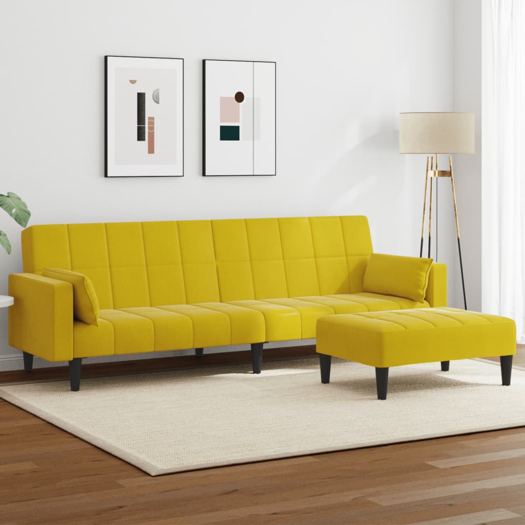 Canapé-lit à 2 places avec repose-pied jaune velours - XIOS