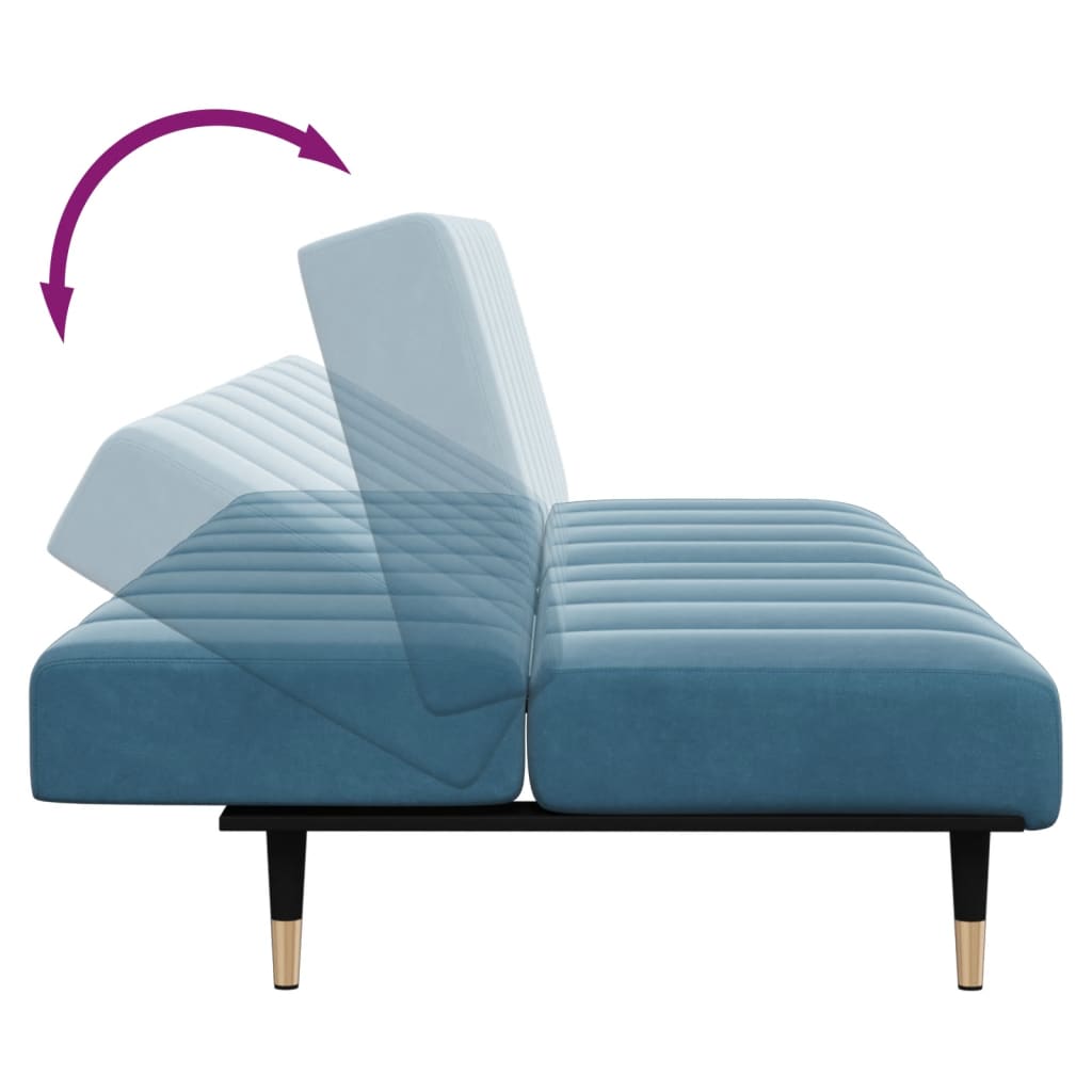 Canapé-lit à 2 places avec repose-pied bleu velours - XIOS