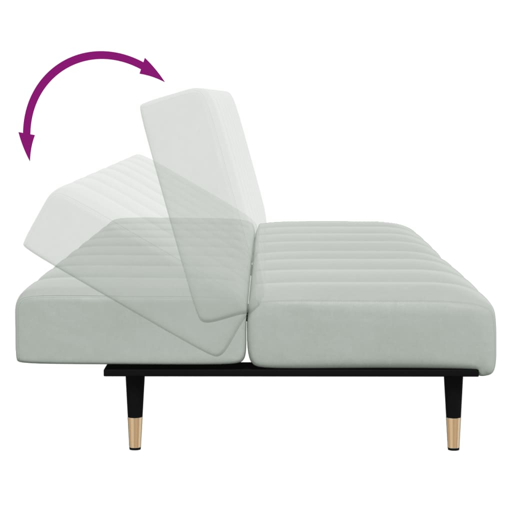 Canapé-lit à 2 places avec repose-pied gris clair velours - XIOS