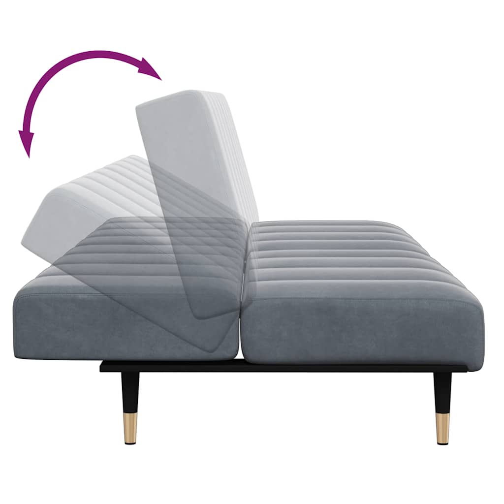 Canapé-lit à 2 places avec repose-pied gris foncé velours - XIOS