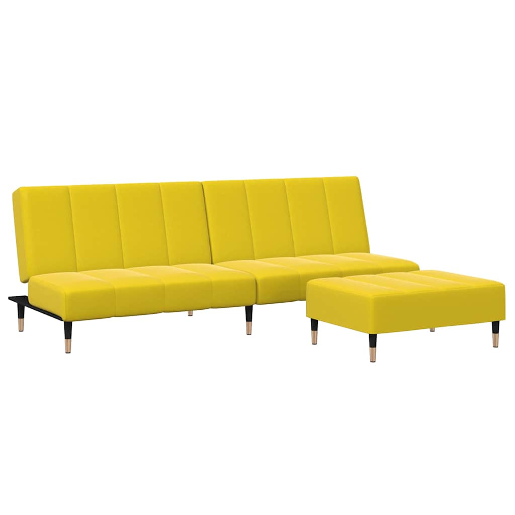 Canapé-lit à 2 places avec repose-pied jaune velours - XIOS
