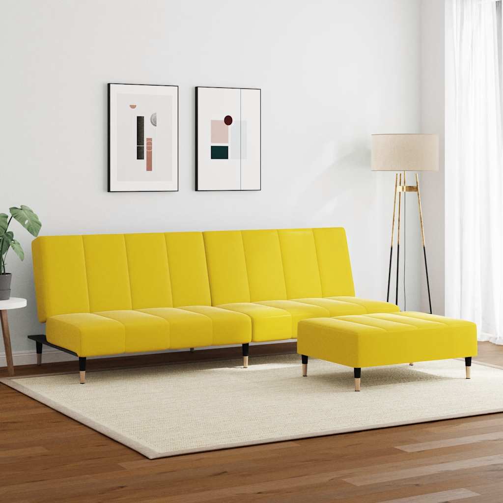Canapé-lit à 2 places avec repose-pied jaune velours - XIOS