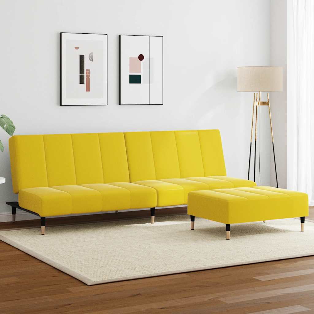 Canapé-lit à 2 places avec repose-pied jaune velours - XIOS