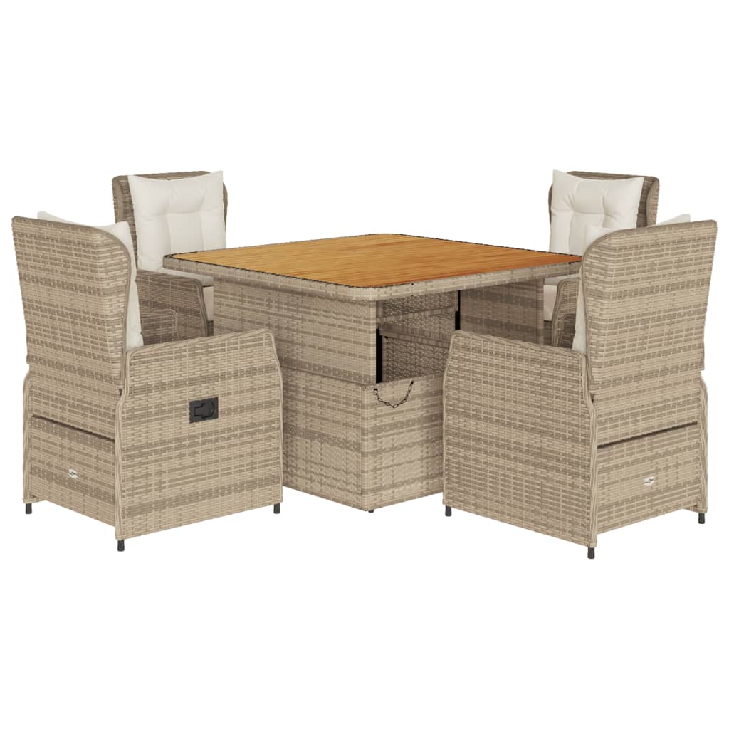 Ensemble à manger de jardin avec coussins 5pcs Beige poly rotin