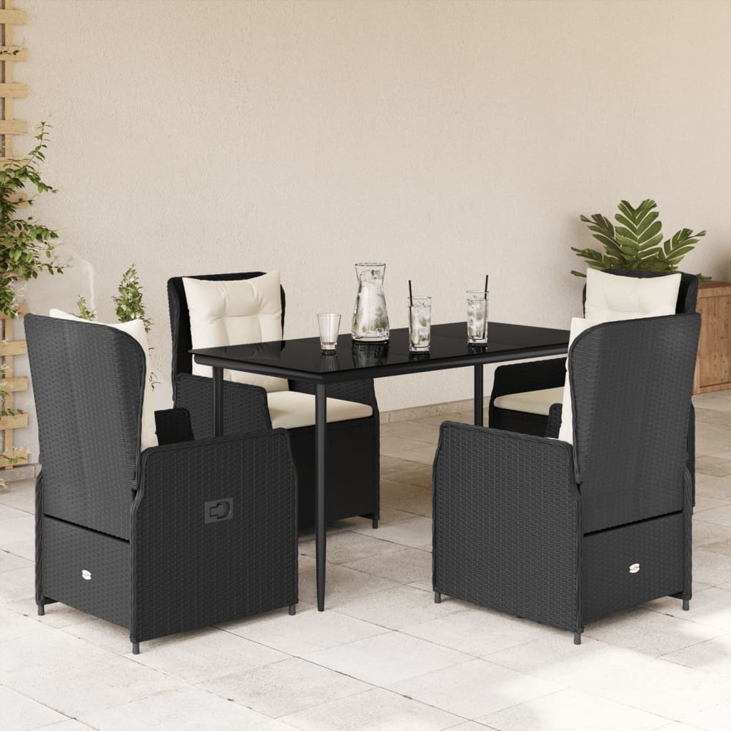 Ensemble à manger de jardin coussins 5pcs Noir Résine tressée
