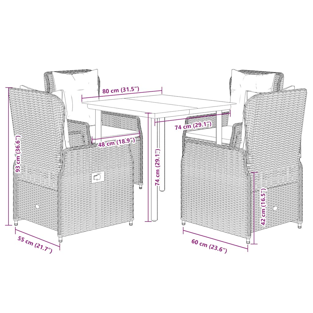 Ensemble à manger de jardin coussins 5pcs Noir Résine tressée