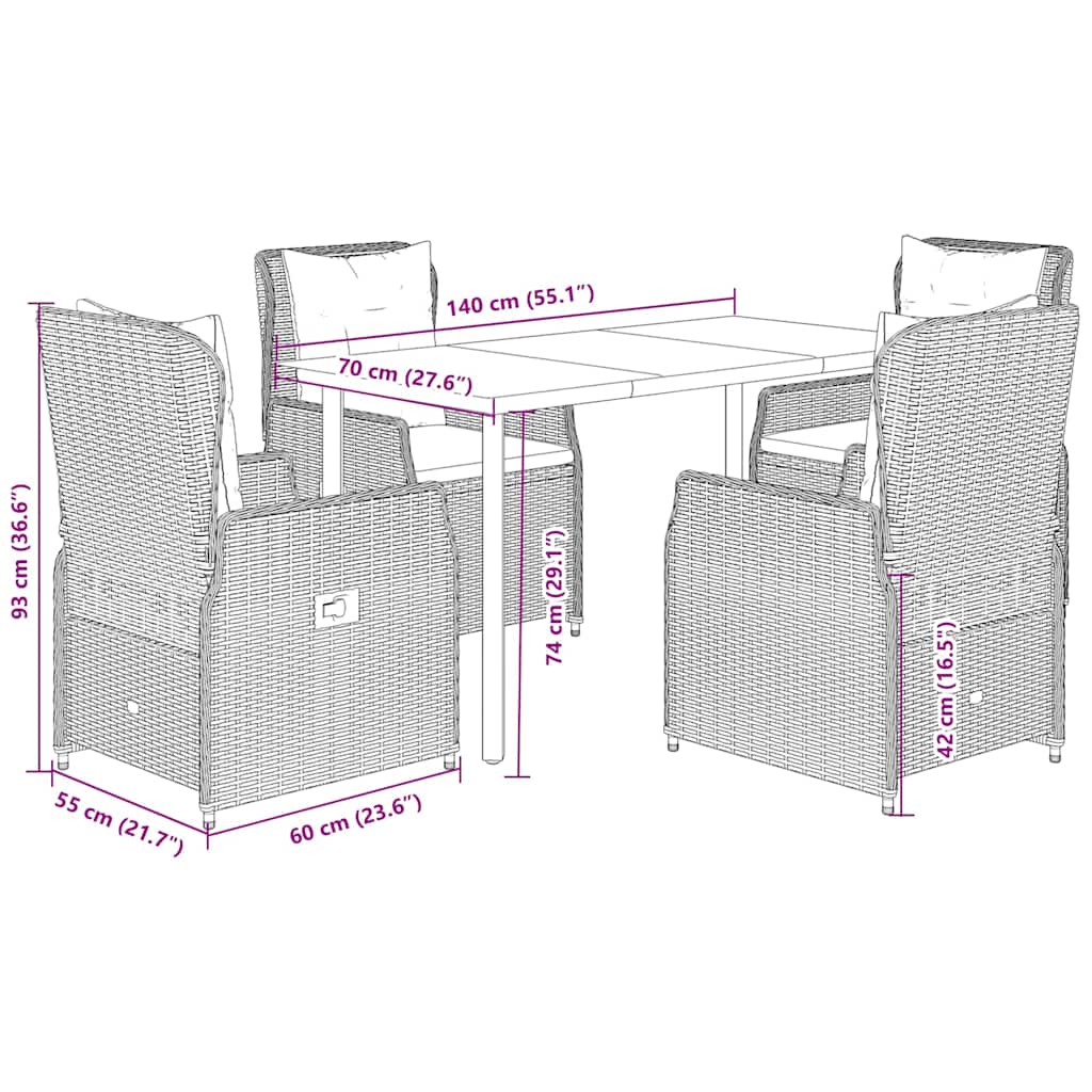 Ensemble à manger de jardin coussins 5pcs Noir Résine tressée