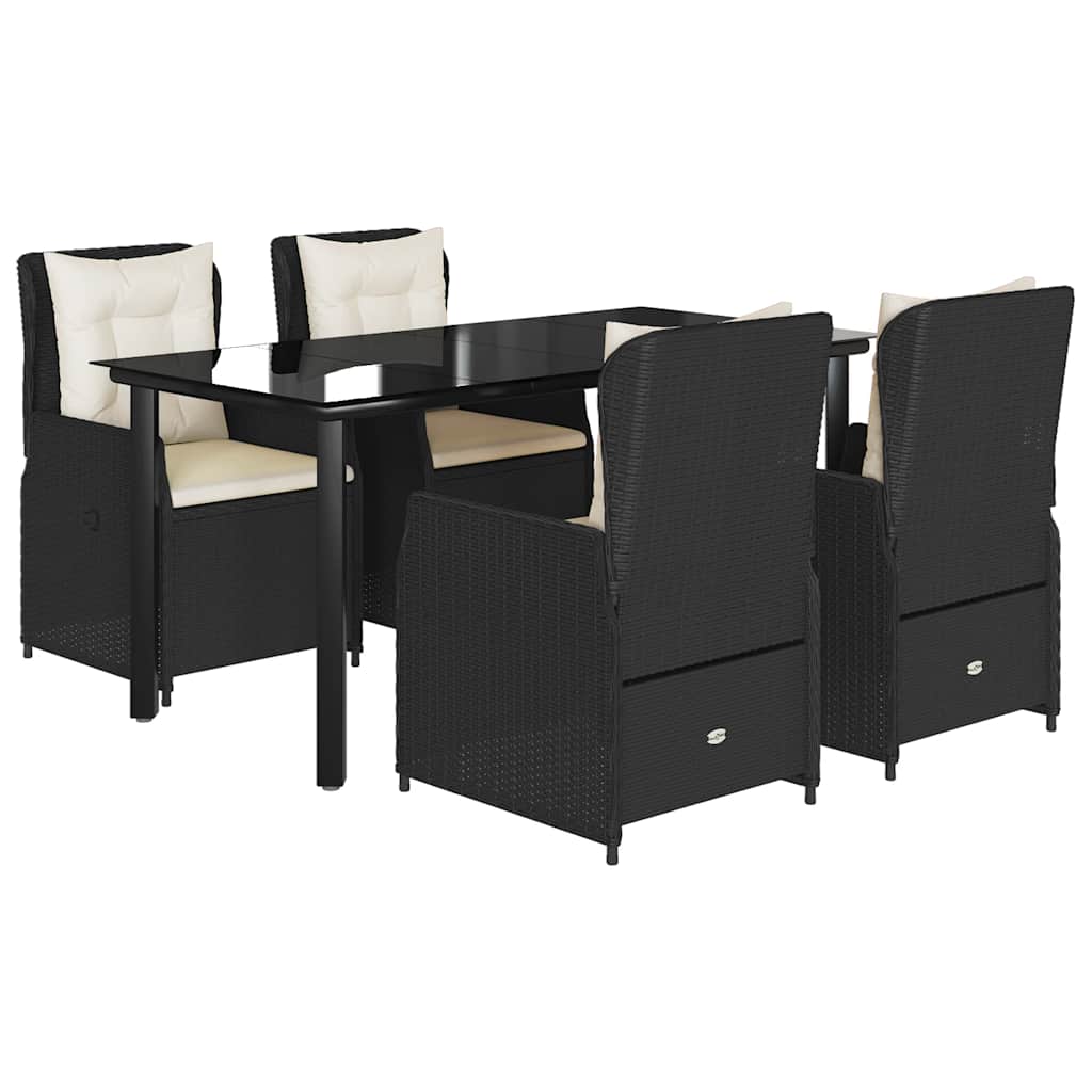 Ensemble à manger de jardin coussins 5pcs Noir Résine tressée