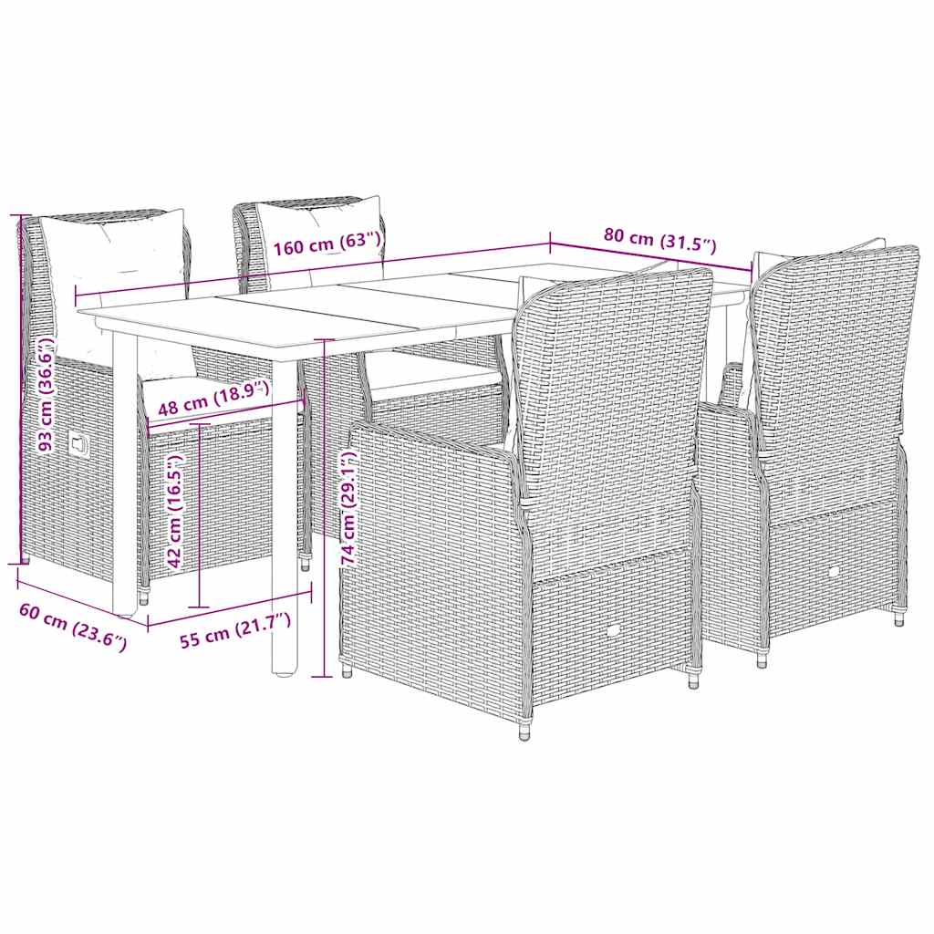 Ensemble à manger de jardin coussins 5pcs Noir Résine tressée