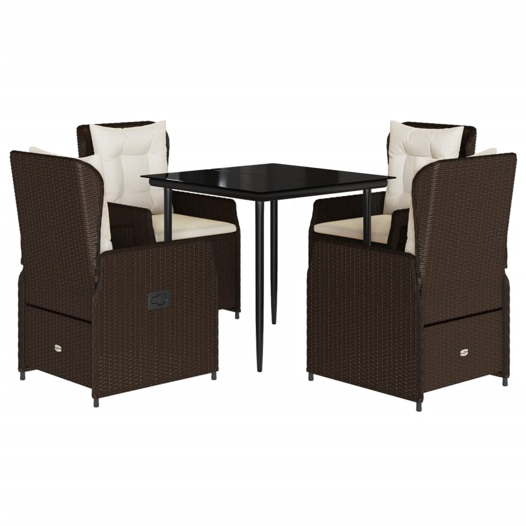 Ensemble à manger de jardin 5 pcs et coussins marron poly rotin
