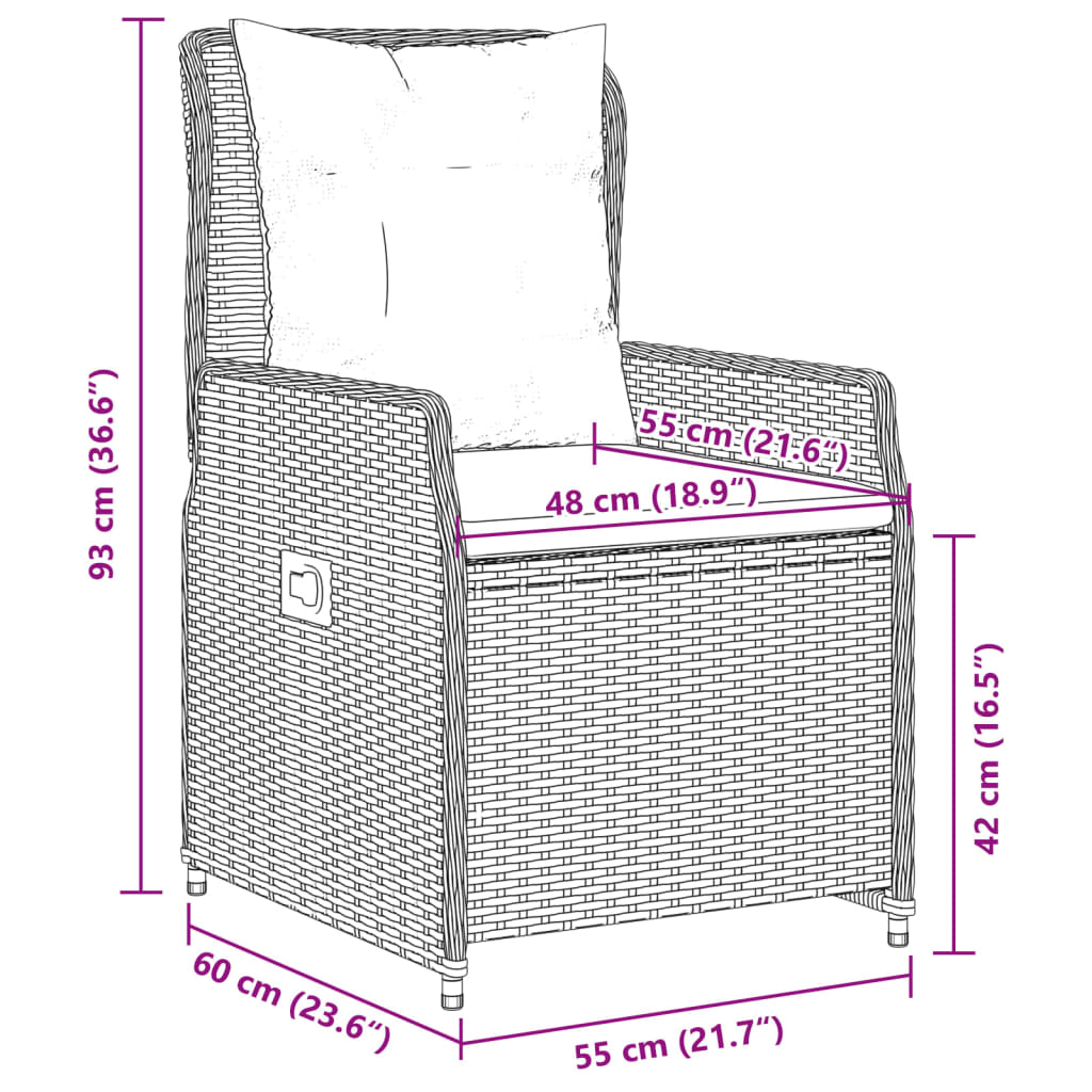 Ensemble à manger de jardin 5 pcs et coussins marron poly rotin