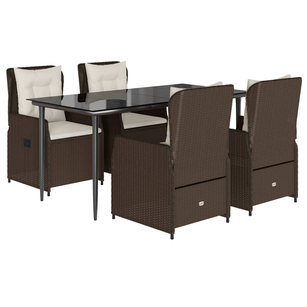 Ensemble à manger de jardin 5 pcs et coussins marron poly rotin