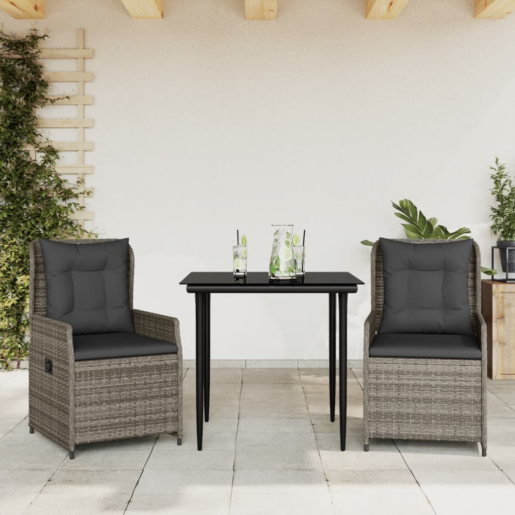 Ensemble à manger de jardin 3 pcs coussins gris résine tressée