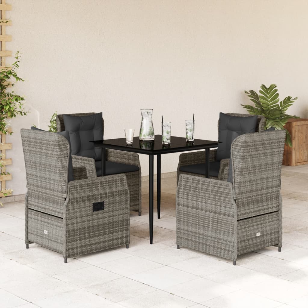 Ensemble à manger de jardin 5 pcs coussins gris résine tressée