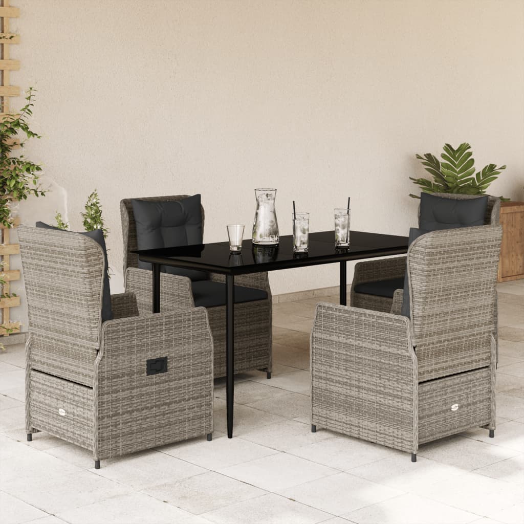 Ensemble à manger de jardin 5 pcs coussins gris résine tressée