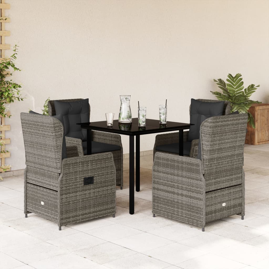 Ensemble à manger de jardin 5 pcs coussins gris résine tressée
