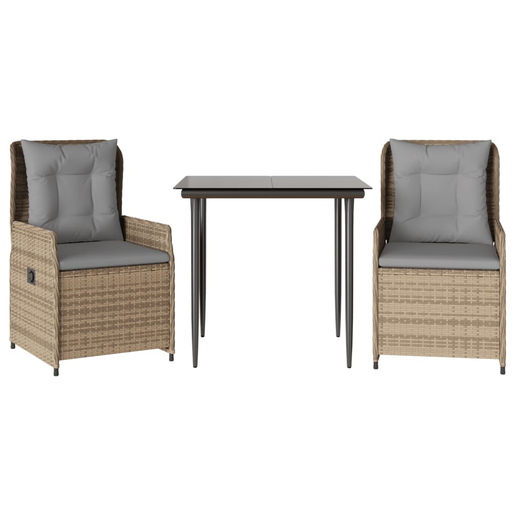 Ensemble à manger de jardin et coussins 3 pcs Beige poly rotin