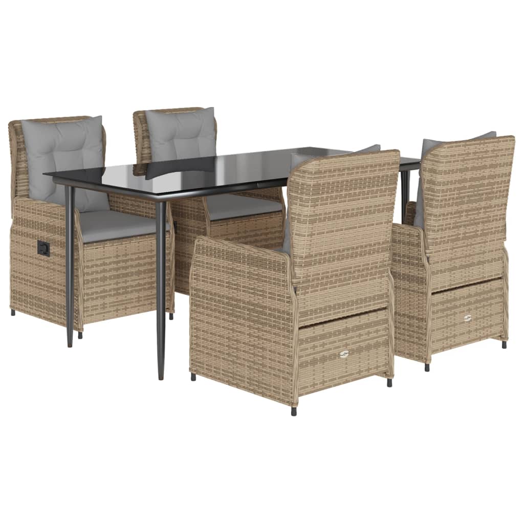 Ensemble à manger de jardin avec coussins 5pcs Beige poly rotin