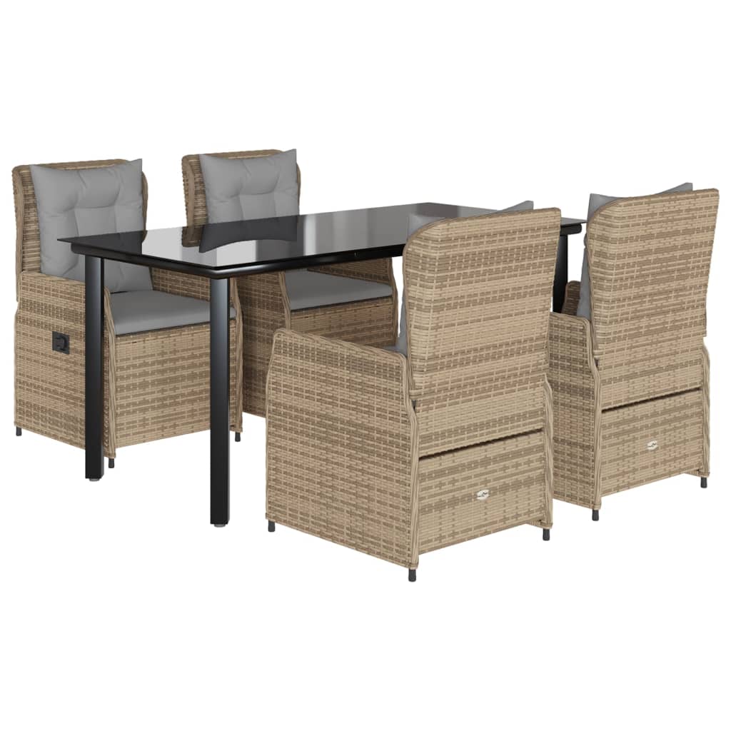 Ensemble à manger de jardin avec coussins 5pcs Beige poly rotin
