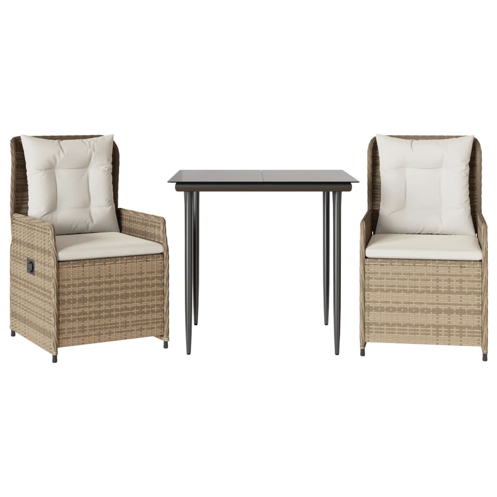 Ensemble à manger de jardin et coussins 3 pcs Beige poly rotin