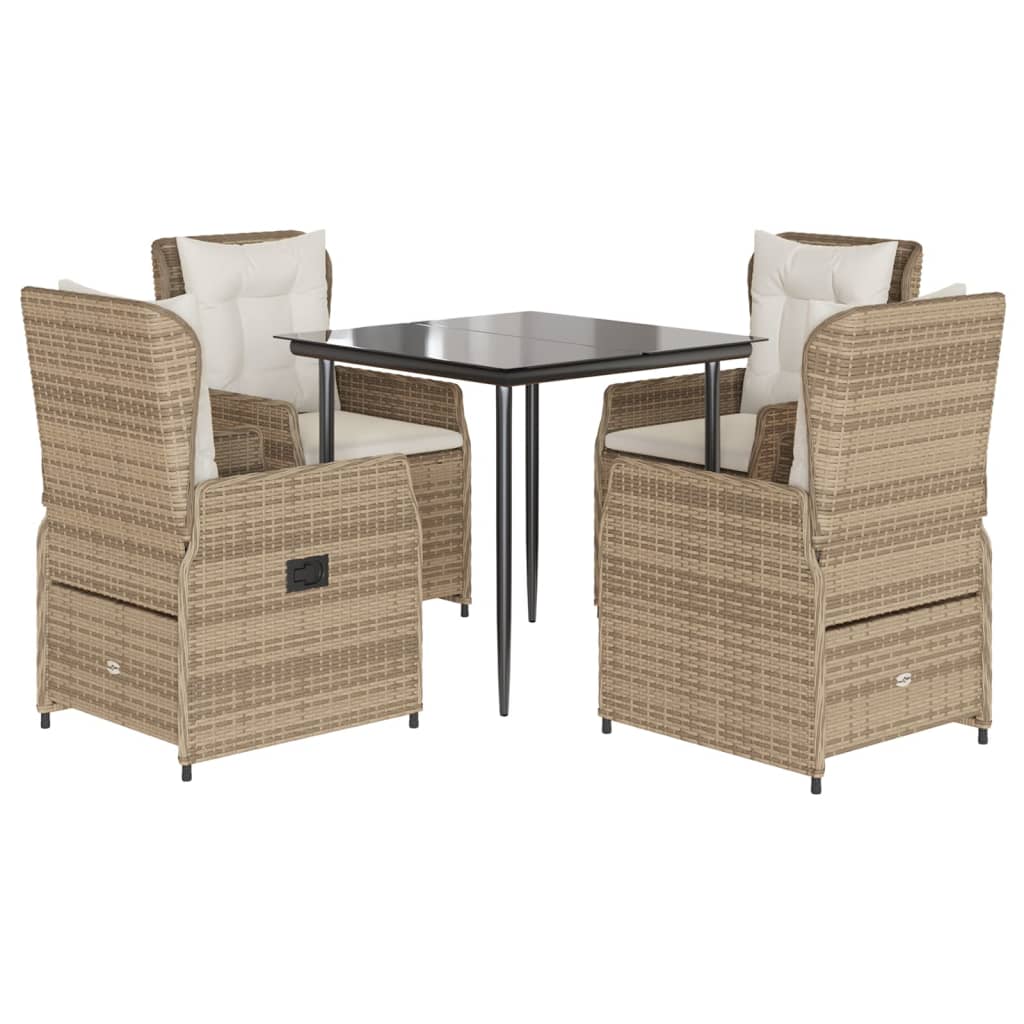 Ensemble à manger de jardin avec coussins 5pcs Beige poly rotin