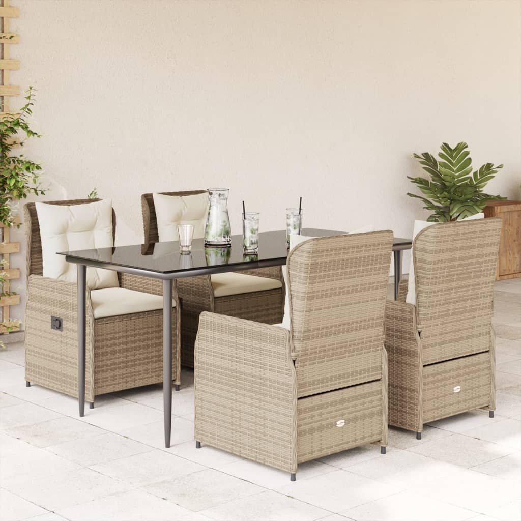 Ensemble à manger de jardin avec coussins 5pcs Beige poly rotin