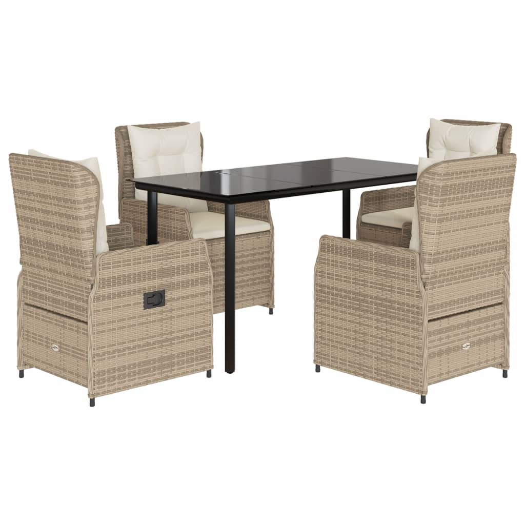 Ensemble à manger de jardin avec coussins 5pcs Beige poly rotin