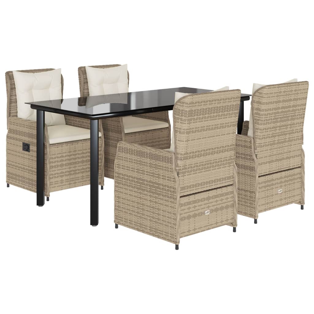 Ensemble à manger de jardin avec coussins 5pcs Beige poly rotin