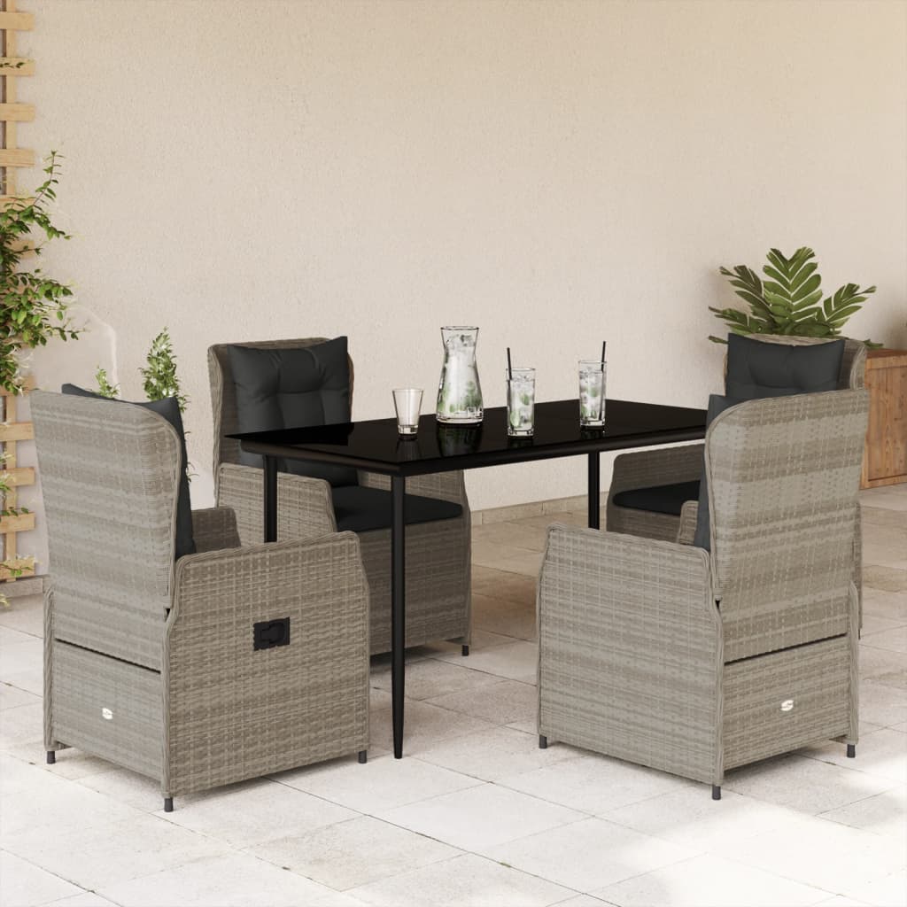 Ensemble à manger de jardin et coussins 5 pcs gris clair rotin