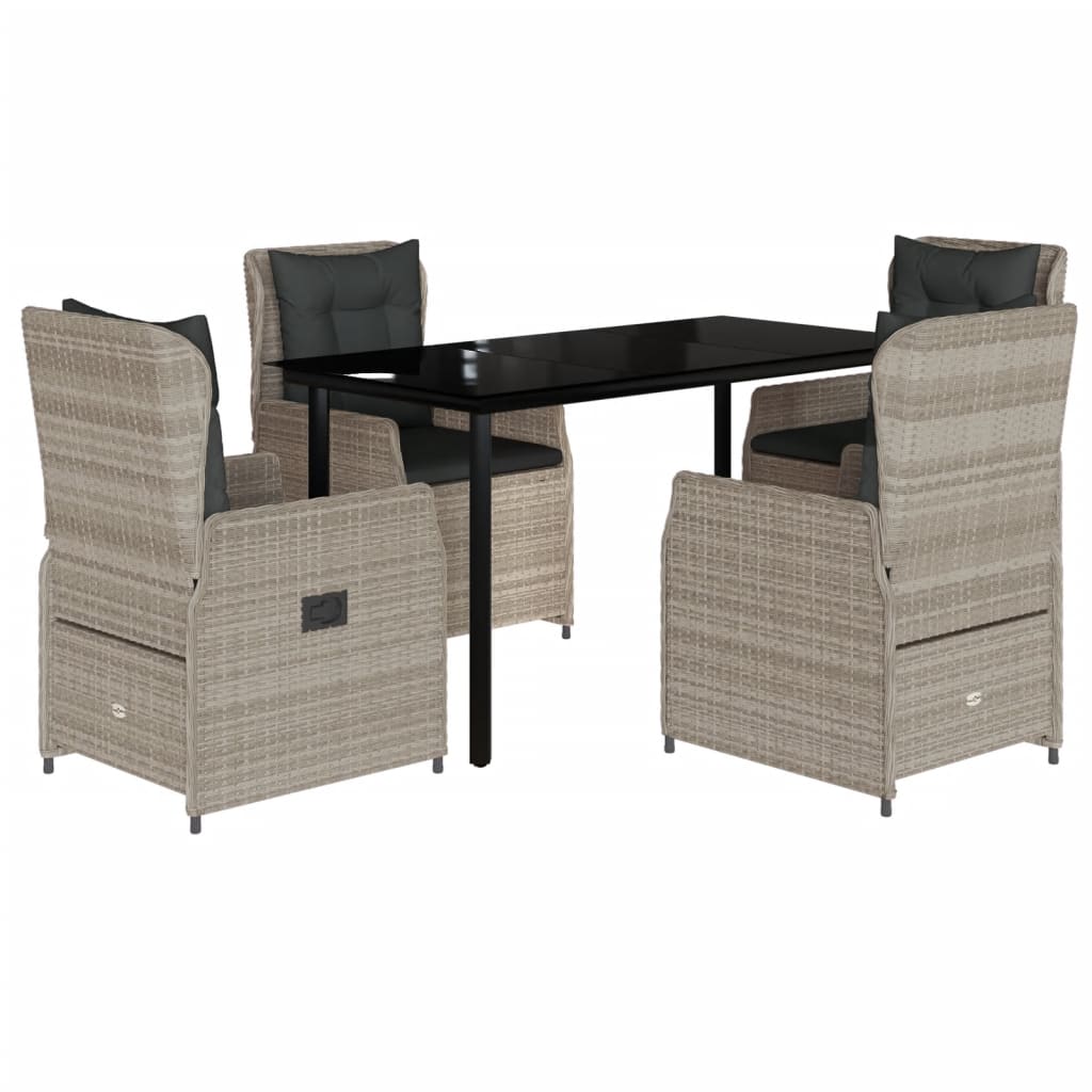 Ensemble à manger de jardin et coussins 5 pcs gris clair rotin
