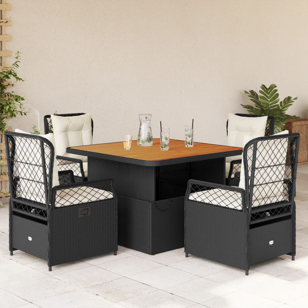 Ensemble à manger de jardin coussins 5pcs Noir Résine tressée