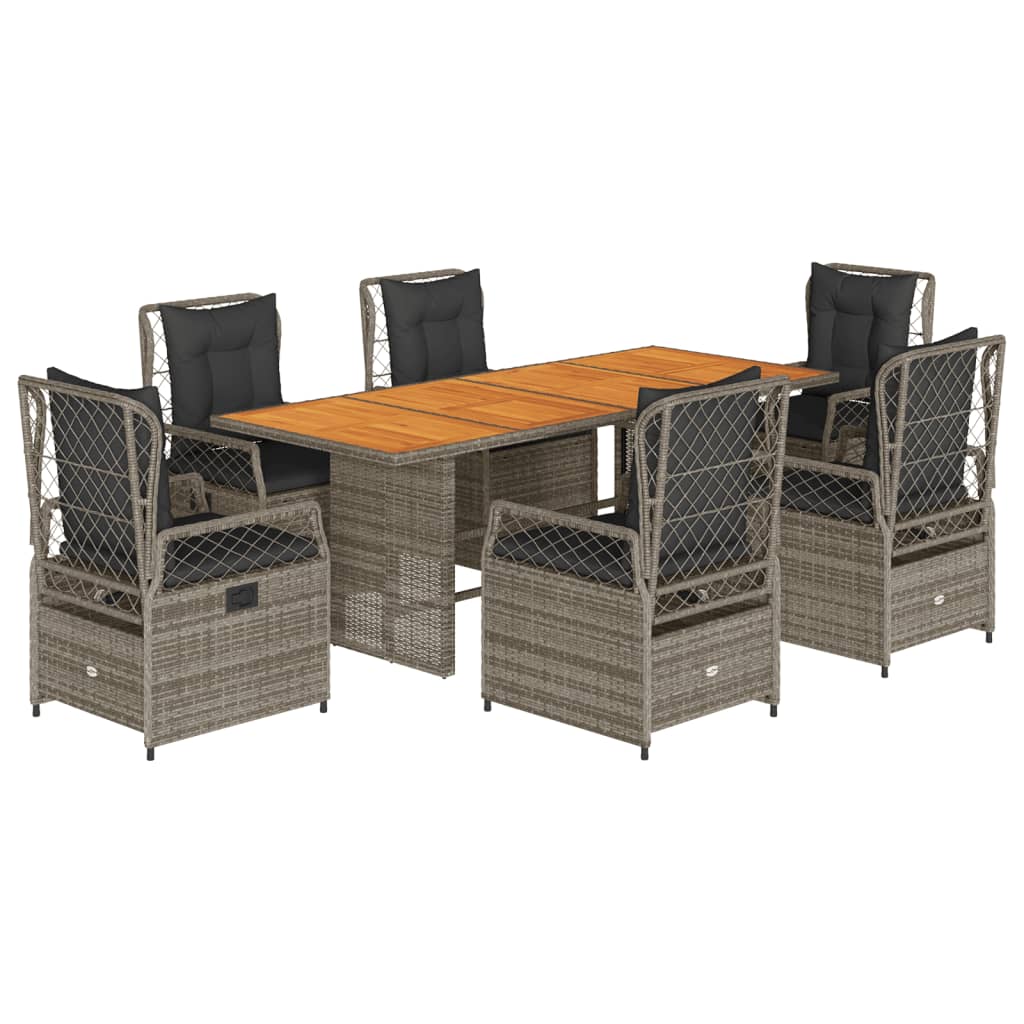 Ensemble à manger de jardin et coussins 7 pcs gris rotin