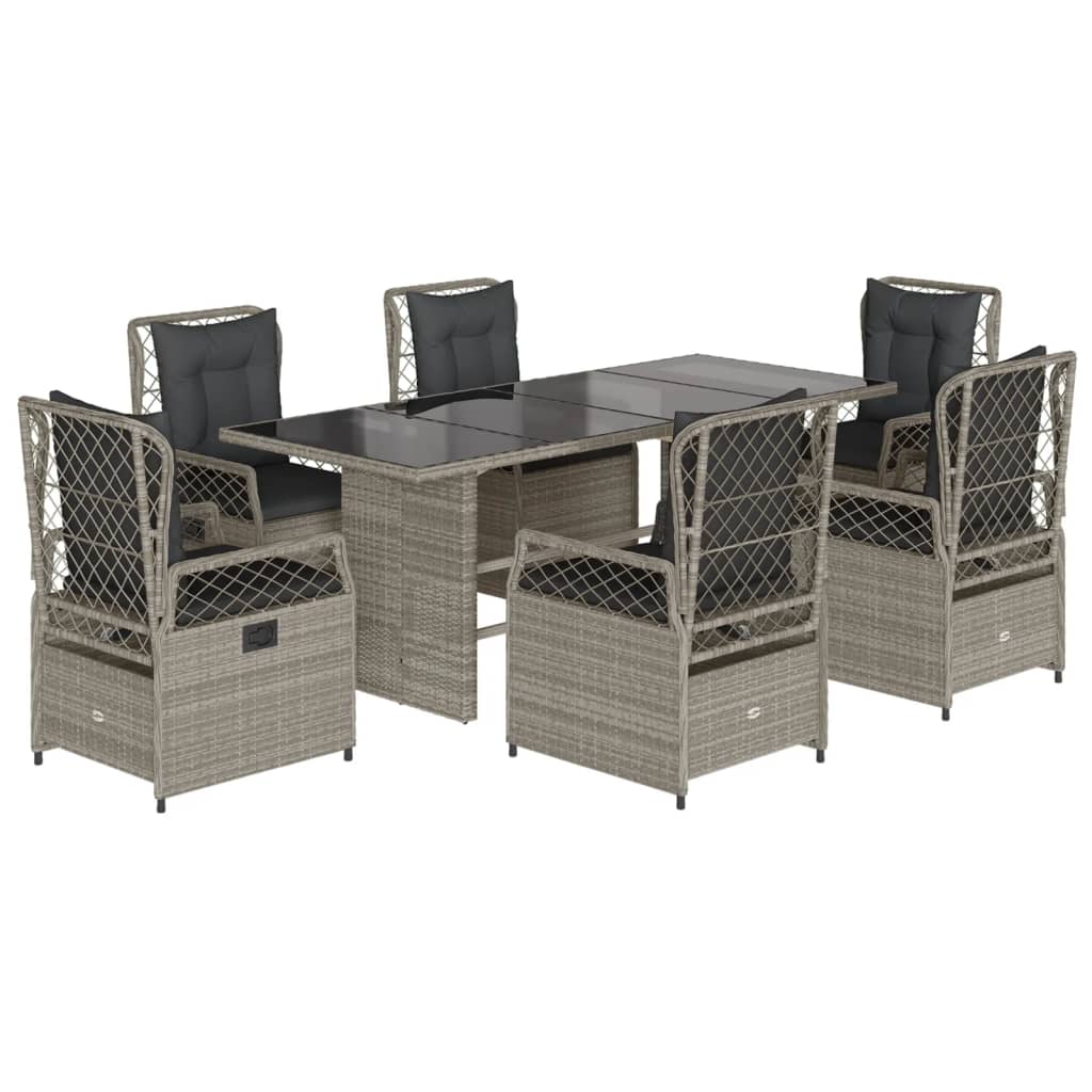 Ensemble à manger de jardin et coussins 7 pcs gris clair rotin