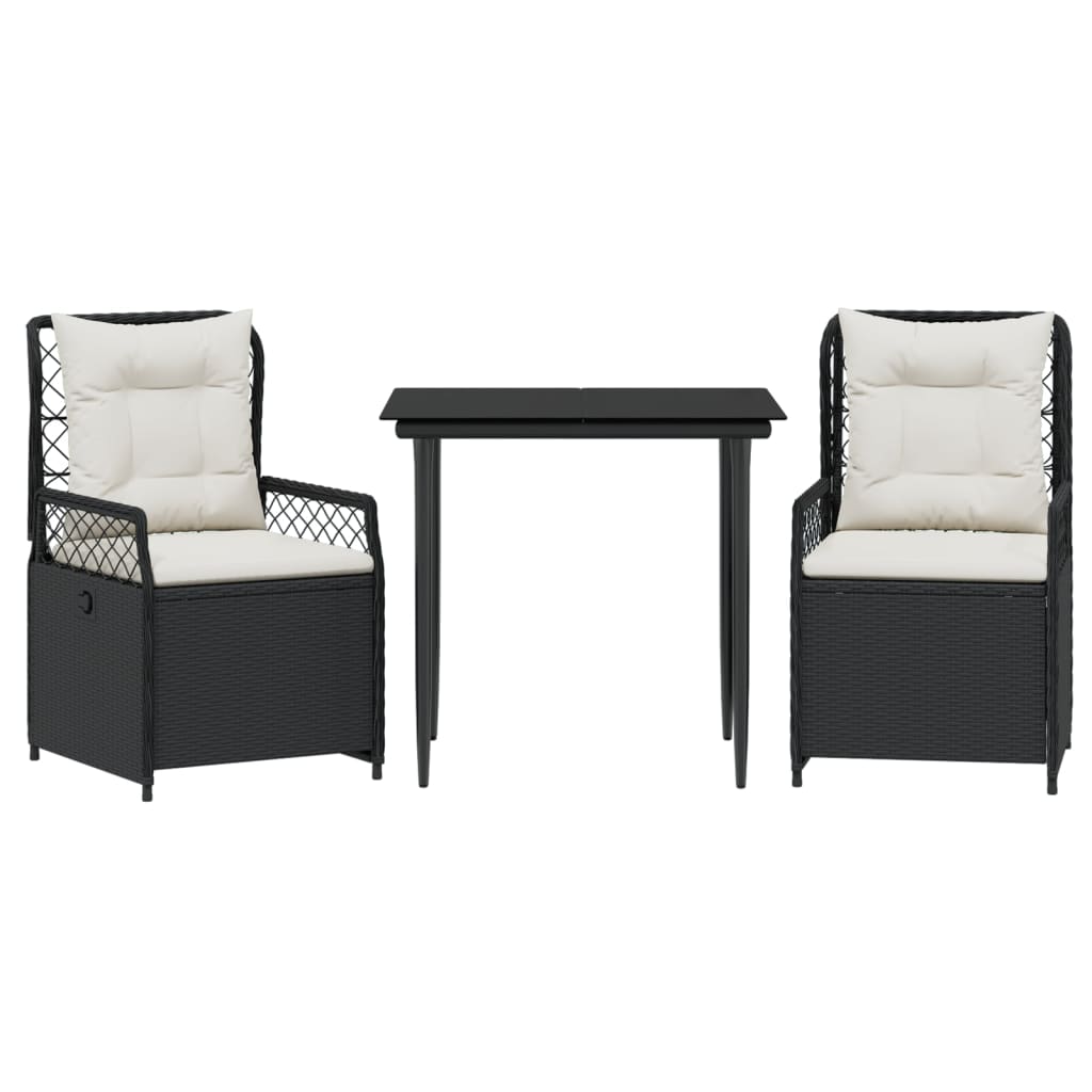 Ensemble à manger de jardin avec coussins 3 pcs Noir