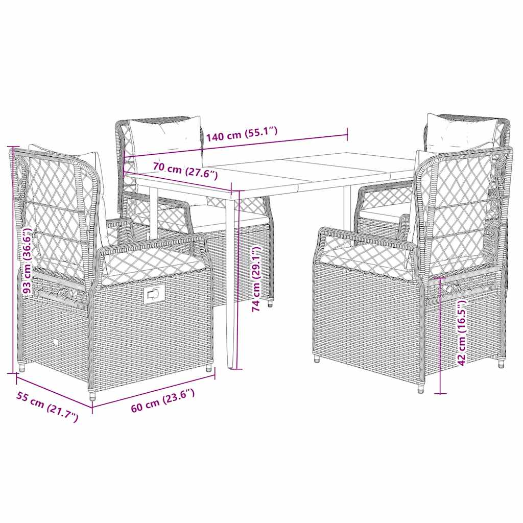 Ensemble à manger de jardin coussins 5pcs Noir Résine tressée