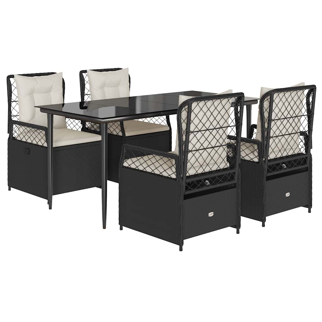 Ensemble à manger de jardin coussins 5pcs Noir Résine tressée