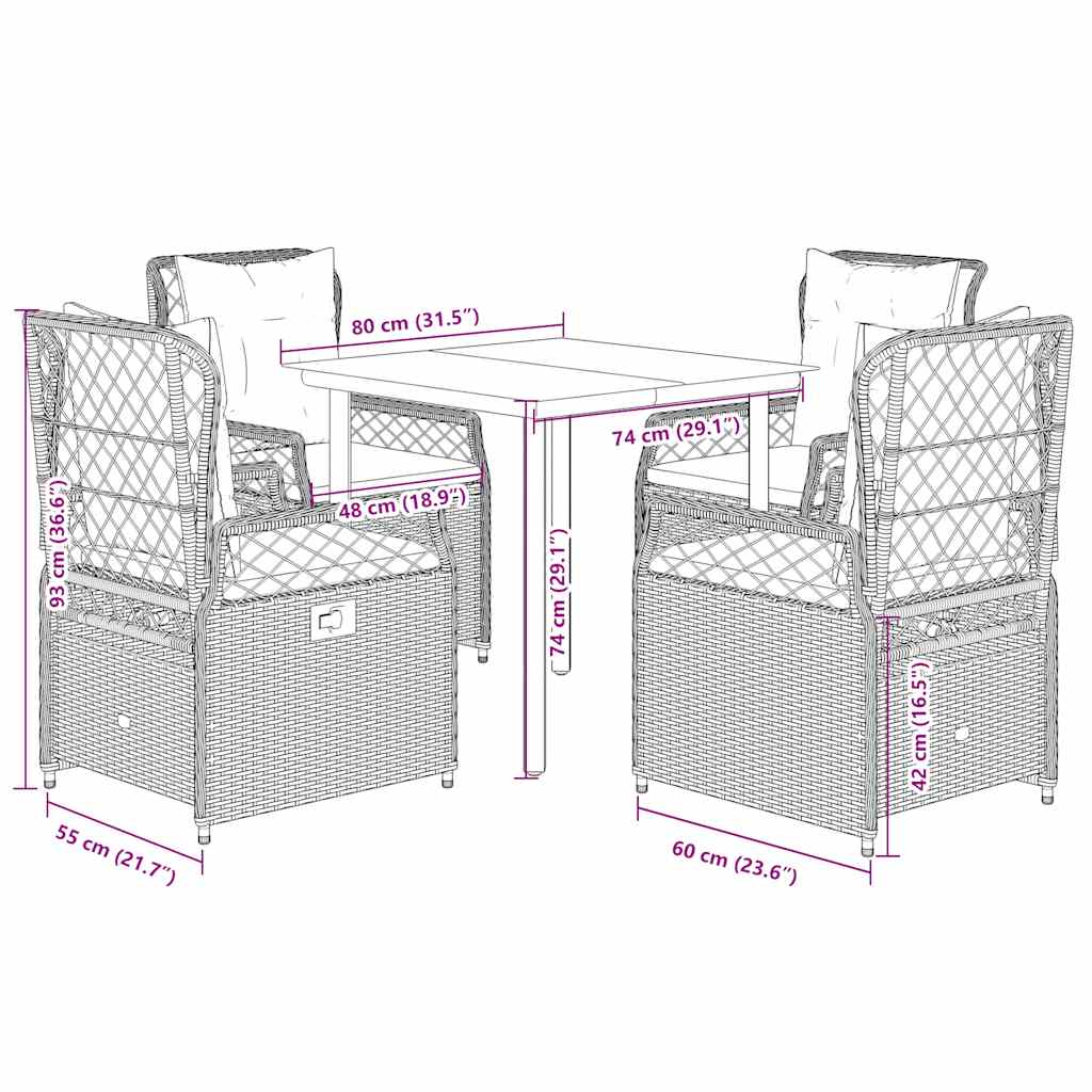 Ensemble à manger de jardin coussins 5pcs Noir Résine tressée