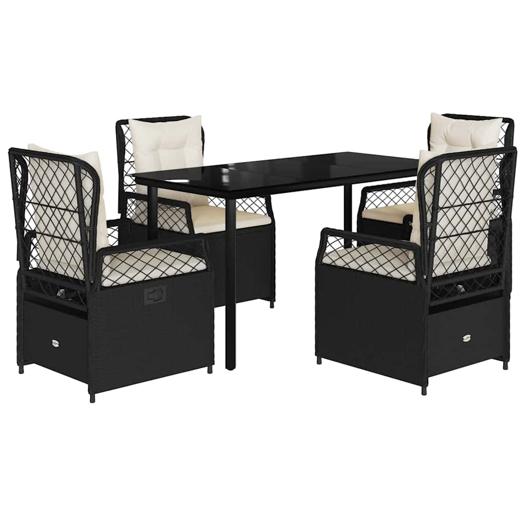 Ensemble à manger de jardin coussins 5pcs Noir Résine tressée