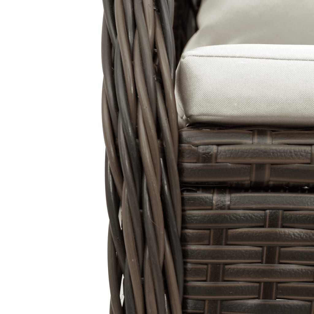 Ensemble à manger de jardin 3 pcs et coussins marron poly rotin