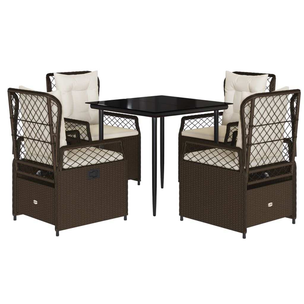 Ensemble à manger de jardin 5 pcs et coussins marron poly rotin