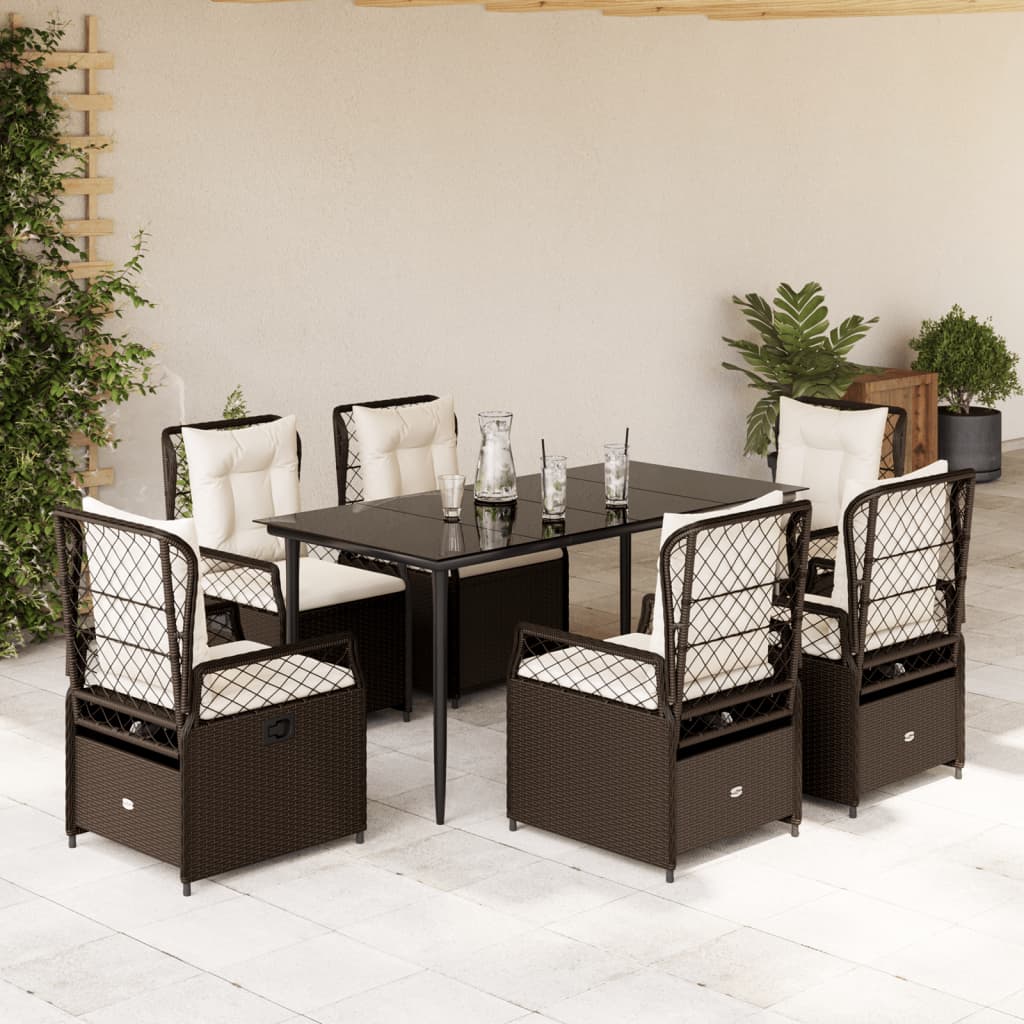 Ensemble à manger de jardin et coussins 7 pcs marron rotin