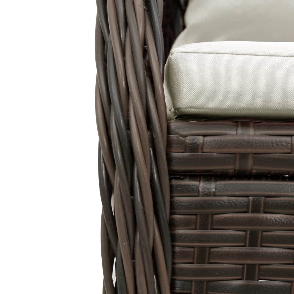 Ensemble à manger de jardin 3 pcs et coussins marron poly rotin