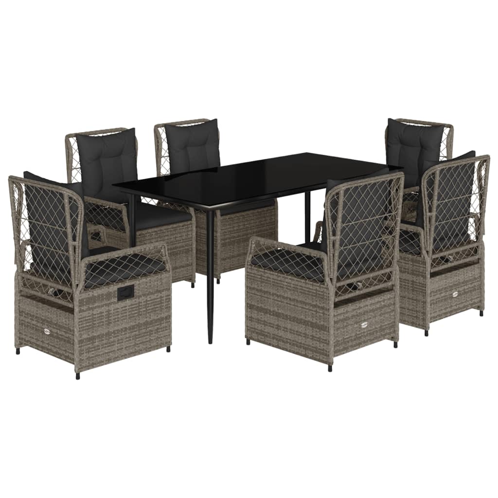 Ensemble à manger de jardin et coussins 7 pcs gris rotin