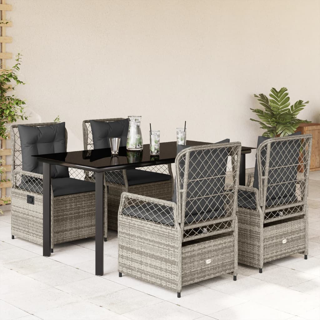 Ensemble à manger de jardin 5 pcs coussins gris résine tressée