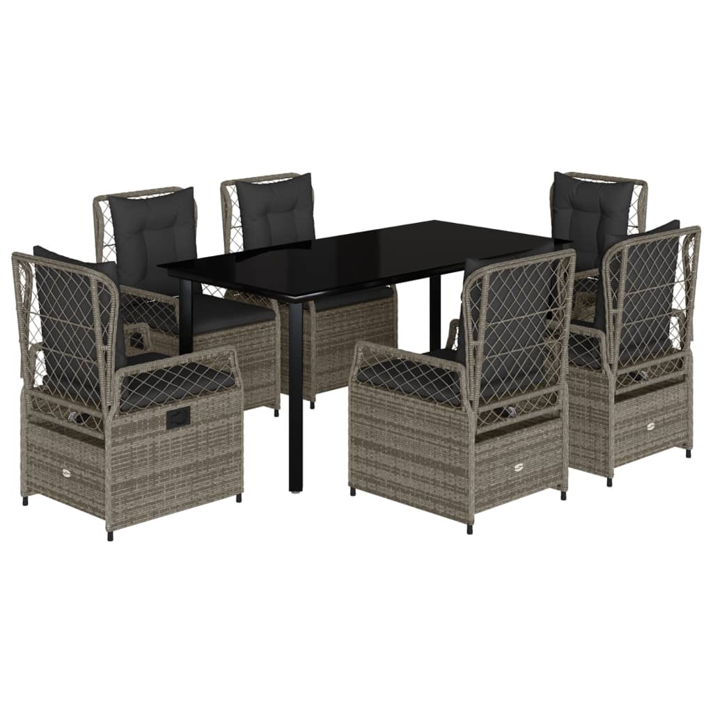 Ensemble à manger de jardin et coussins 7 pcs gris rotin